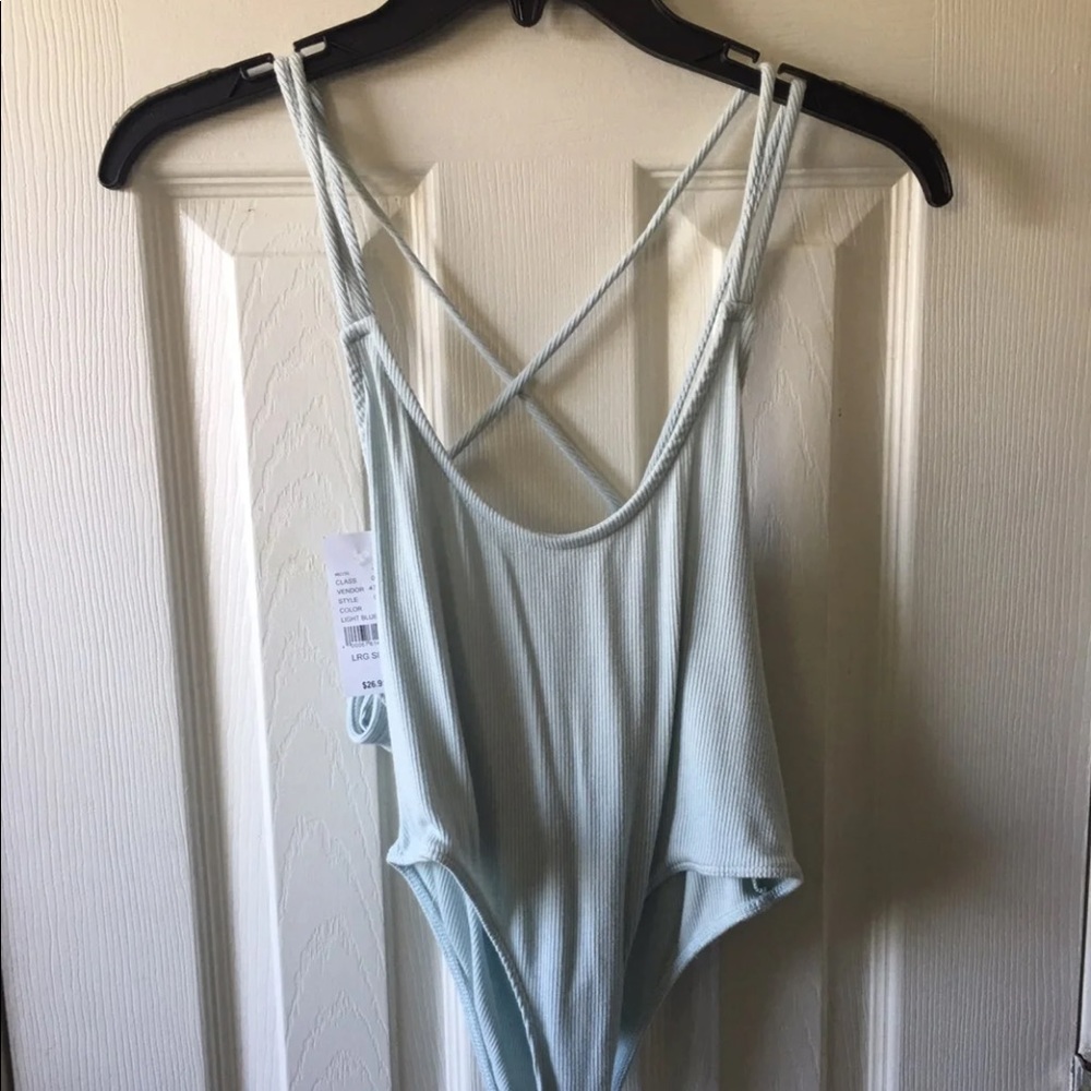 blue body suit